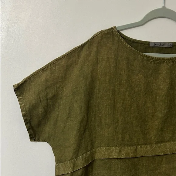 Beau Jours Top Women’s XL Olive Green Linen Lagenlook Boxy Beach - Picture 5 of 14